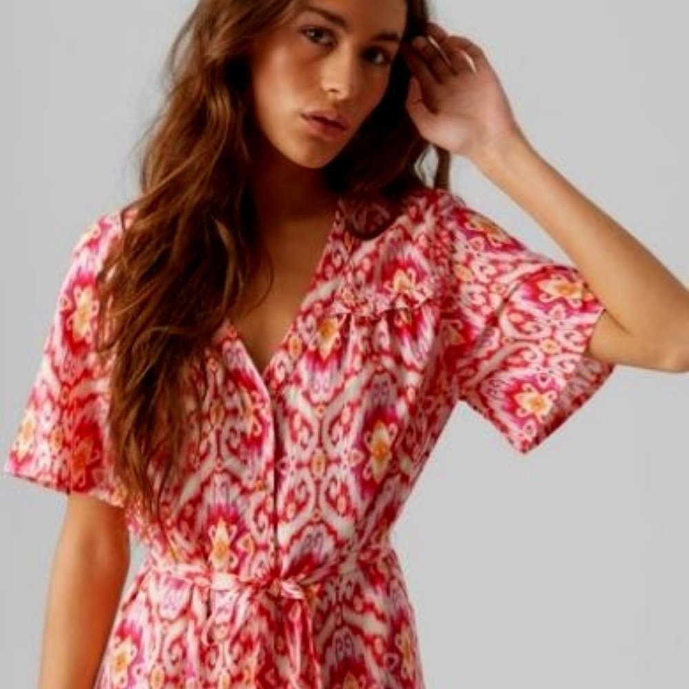 New Directions Petite Medium Pattern Dress NWT Orange and Pink